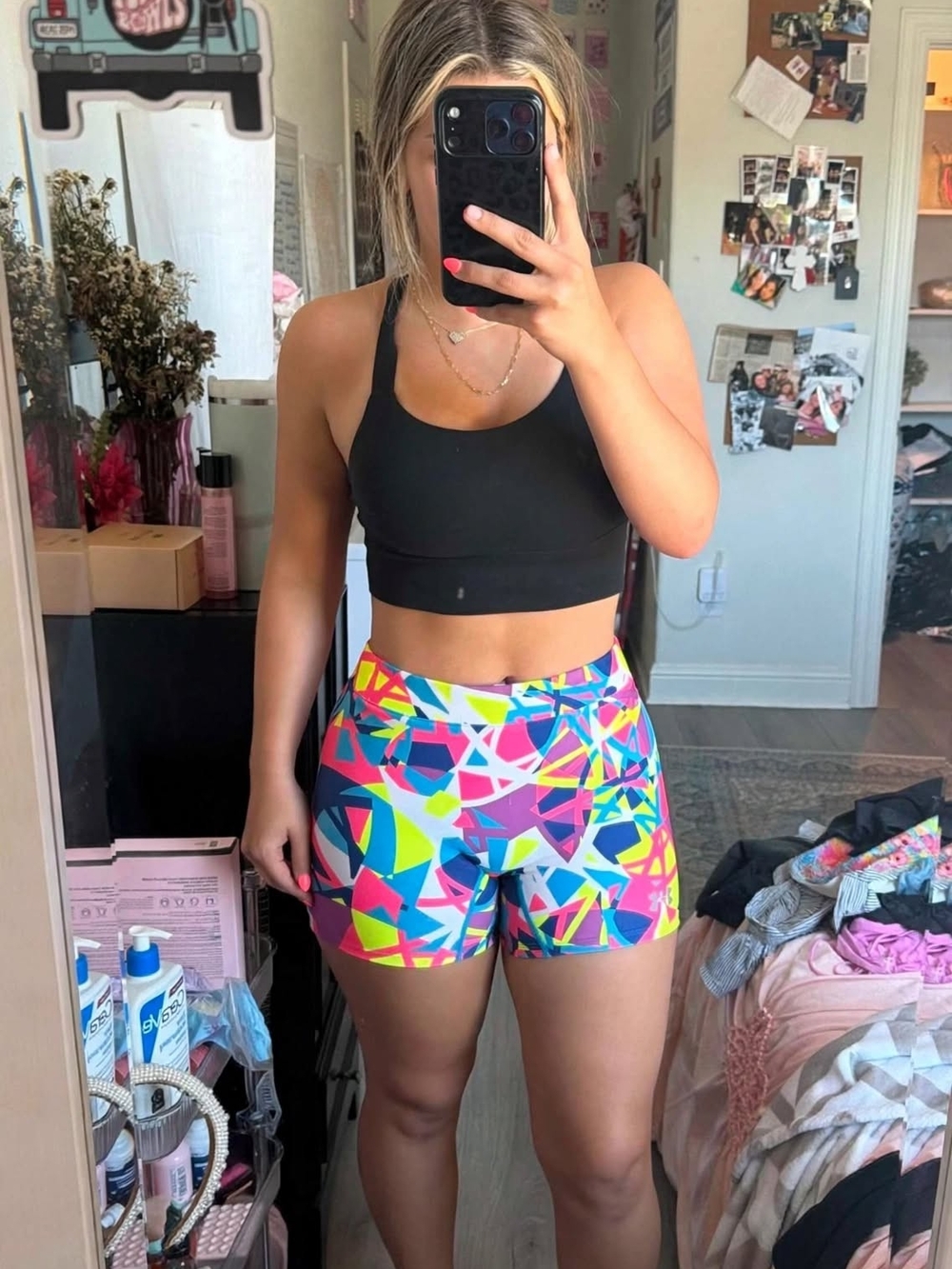 Under Armour Women Neon Geo Compression Shorts - Pink, Blue, Yellow, Green
